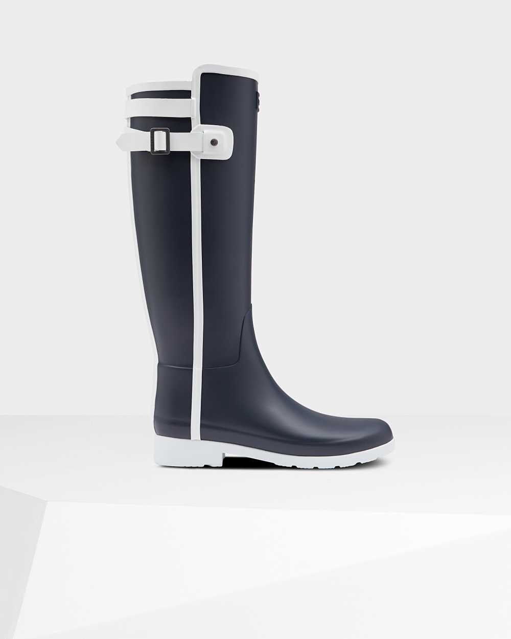 Hunter Refined Slim Fit Contrast Tall Women's Rain Boots NZ-16996B Navy/White